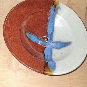 Handcrafted Glazed Ceramic Plate - Rust, White & Blue